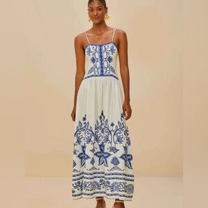 FARM RIO OFF WHITE SHELL GARDEN MIDI DRESS